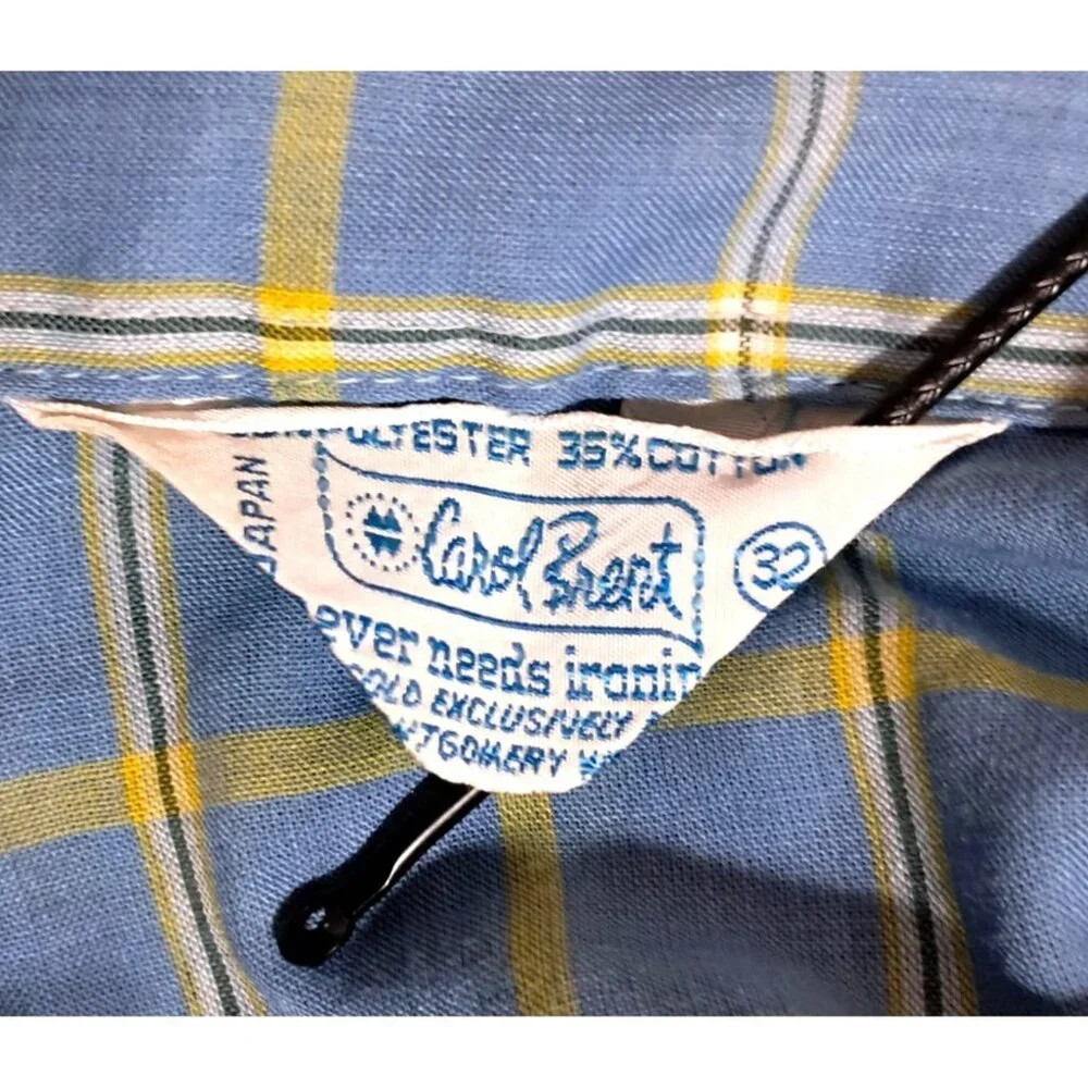 Vintage Dagger Collar Shirt Size M 32 Blue &‎ Yellow Plaid Button-Up Carol Brent
